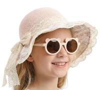 SIQITECH Capeline de Paille Été Fille Chapeau Bob avec Nœud et Lunettes