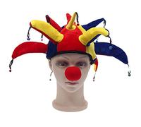 SIQITECH Chapeau de Clown Bouffon Halloween avec 13 Cornes Colorées et Nez Rouge Chapeau Fou du Roi Adultes Enfants Bonnet de bouffon Multicolore Accessoires Halloween Cosplay Noël Carnaval
