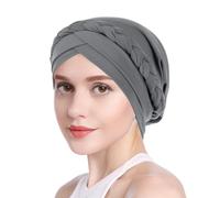 SIQITECH Femme Bonnet Turban Extensible Bonnet de Sommeil Coton Foulard Cheveux Femme Bonnet Nuit Musulmanes Inde Chapeau Musulman Tresse Torsadée Respirant Casquette de Perte de Cheveux