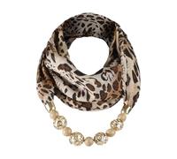 SIQITECH Foulard à Imprimé Léopard Collier 2 en 1 Femme Echarpe d’Animal Décoratif Elégant Automne Foulard Perlé Vintage avec Collier Echarpe de Voyage avec Perles pour Photographe Bal Sortie
