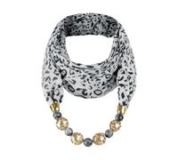 SIQITECH Foulard à Imprimé Léopard Collier 2 en 1 Femme Echarpe d’Animal Décoratif Elégant Automne Foulard Perlé Vintage avec Collier Echarpe de Voyage avec Perles pour Photographe Bal Sortie