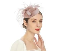 SIQITECHUK Chapeau bibi pour femme avec voile en maille, plumes, bandeau fleur, pince à cheveux, vintage et élégant, pour église, cocktail, mariage (UK, alpha, taille unique, rose nude)