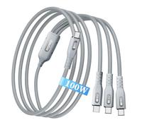 SIQIWO Câble Chargeur Multi USB C 3 en 1, 2×100W+10W Séparateur de Charge Rapide, Câble USB C à C Tressé 1.2M, Câble de Charge PD Rapide pour Séries iPhone 17/16/15, Samsung Galaxy, MacBook Pro, iPad