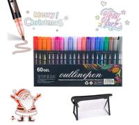 SiQiYu Neattidyly Marker Pen for Highlight,Objectivew Magische Stifte,Illuminateupon Outline Markers Metallic Glitter Pens,Double Line Quick Dry Graffiti Dotting for Drawing and Scribbling (60colors)