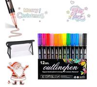 SiQiYu Neattidyly Marker Pen for Highlight,Objectivew Magische Stifte,Illuminateupon Outline Markers Metallic Glitter Pens,Double Line Quick Dry Graffiti Dotting for Drawing and Scribbling (12colors)