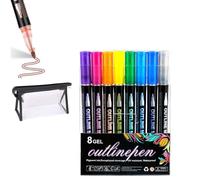 SiQiYu Neattidyly Marker Pen for Highlight,Objectivew Magische Stifte,Illuminateupon Outline Markers Metallic Glitter Pens,Double Line Quick Dry Graffiti Dotting for Drawing and Scribbling (8colors)