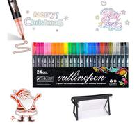 SiQiYu Neattidyly Marker Pen for Highlight,Objectivew Magische Stifte,Illuminateupon Outline Markers Metallic Glitter Pens,Double Line Quick Dry Graffiti Dotting for Drawing and Scribbling (24colors)