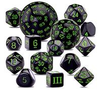 SIQUK 15 Pièces Dés Polyédriques D3-D100 Ensemble De Dés Polyédriques Jeu de Dés pour DND RPG, Noir et Vert