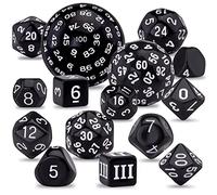 SIQUK 15 Pièces Ensemble de Dés Polyédriques D3-D100 Jeu de Dés Dés Polyédriques pour DND RPG, Noir et Blanc