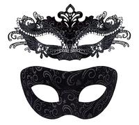SIQUK 2 Pièces Couple Masque Vénitien Masque de Mascarade Vénitien Masque Mascarade Bal Masqué pour Femme Homme Les Yeux pour Halloween Mascarade Carnaval, Noir