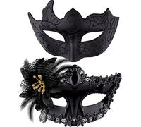 SIQUK 2 Pièces Masque Vénitien Couple Femme Homme Bal Masqué pour Les Yeux pour Halloween Mascarade Carnaval, Noir