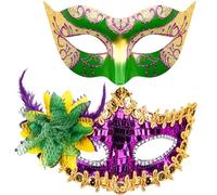 SIQUK 2 Pièces Masque Vénitien Couple Masque de Mascarade Bal Masqué Vénitien Masque Femme Homme pour Les Yeux pour Halloween Mascarade Carnaval