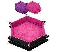 SIQUK 2 Pièces Piste de Dés Cuir PU et Velours Plateau de des Pliable pour DND RPG Jeux de Table, Rose Rouge et Violette