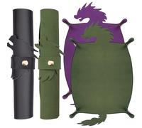 SIQUK 2 Pièces Plateau à Dés Dragon Piste de des Pliable Cuir PU Tapis de Dés Dice Tray Mat pour DND RPG (Vert Foncé, Violet)