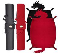 SIQUK 2 Pièces Plateau à Dés Dragon Piste de des Pliable Cuir PU Tapis de Dés Dice Tray Mat pour DND RPG (Noir, Rouge)