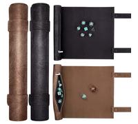SIQUK 2 Pièces Tapis de Dés Pliable Plateau à Dés et Sac à des Tapis de des en Cuir avec Fermeture éclair et Pochette pour DND RPG (Chameau, Noir)