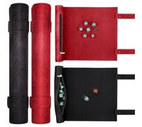 SIQUK 2 Pièces Tapis de Dés Pliable Plateau à Dés et Sac à des Tapis de des en Cuir avec Fermeture éclair et Pochette pour DND RPG (Rouge, Noir)