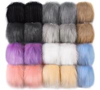 SIQUK 20 Pièces Fausse Fourrure Pompon pour Bonnet, Boule de Pompon Balle de Pom Pom avec Boucle Élastique pour Porte Clef Écharpes Gants Sacs Accessoires