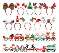 SIQUK 20 Pièces Serre-Tête Noël Cadre Lunettes de Noël Set, Bandeaux de Cheveux Noel Lunettes de Fête Noel Paillettes pour Adultes Enfants