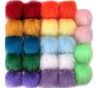 SIQUK 24 Pièces Fausse Fourrure Pompon Fausse Fourrure Boule pour Porte Clef Bonnet, 12 Couleurs