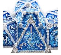 SIQUK 7 Pièces Dés Jeu de Role Métal Dés Polyédriques Métal Jeu de Dés D20 D12 D10 D% D8 D6 D4 pour RPG Donjons et Dragons, Bleu Ciel