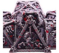 SIQUK 7 Pièces Dés Jeu de Role Métal Dés Polyédriques Métal Jeu de Dés D20 D12 D10 D% D8 D6 D4 pour RPG Donjons et Dragons, Éclaboussures de Sang