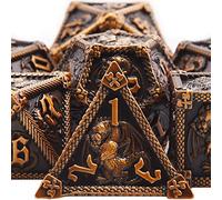 SIQUK 7 Pièces Dés Jeu de Role Métal Dés Polyédriques Métal Jeu de Dés D20 D12 D10 D% D8 D6 D4 pour RPG Donjons et Dragons, l'or Ancien