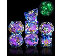 SIQUK 7 Pièces Dés Liquid Core Dés Polyédriques Lumineux Jeu de Dés Dés DND Papillon D4 D6 D8 D10 D12 D20 D% pour DND RPG MTG