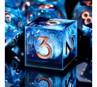 SIQUK 7 Pièces Dés Polyédriques Dés Liquid Core D4 D6 D8 D10 D12 D20 D% Jeu de Dés Polyédriques pour DND RPG MTG, Bleu & Noir, Or