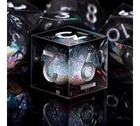 SIQUK 7 Pièces Dés Polyédriques Dés Liquid Core D4 D6 D8 D10 D12 D20 D% Jeu de Dés Polyédriques pour DND RPG MTG, Noir & Argent