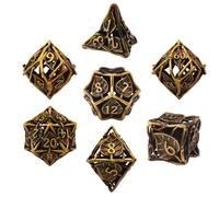 SIQUK 7 Pièces Jeu de Dés DND, Dés Polyédriques Creux Dés Métal D4/D6/D8/D10/D12/D20/D% Dice pour Donjons et Dragons RPG D&D（Antique Or）