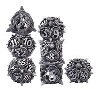 SIQUK 7 Pièces Jeu de Dés Métal, Dés DND Dés Polyédriques Creux D4/D6/D8/D10/D12/D20/D% pour Donjons et Dragons RPG MTG, Fer Ancien