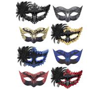 SIQUK 8 Pièces Masque Vénitien Couple Masques de Carnaval Masqué de Mascarade Less Yeux pour Halloween Costume Fête