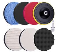 SIQUK 8 Pièces Polissage Pad 180mm Éponge de Polissage Kit de Tampons Polissage de Voiture Éponge à Polir en Mousse Fixation de Polisseuse avec Adaptateur de Perceuse M14 pour Auto Polissage Voiture