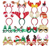 SIQUK 8 Pièces Serre-Tête de Noël et 8 Pièces Lunettes de Noël Bandeaux de Noël Lunettes Noel Paillettes Bandeaux de Noël Lunettes Noel Cadre pour Fête De Noël