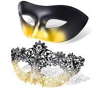 SIQUK Couple Masquerade Masks Set Venetian Party Mask Plastic Halloween Costume Mask Mardi Gras Mask for Women and Men