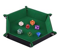 Siquk Double Sided Dice Tray Folding Hexagon Pu Leather And Dark Green Velvet Dice Holder