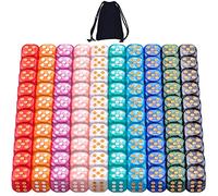 SIQUK Lot de 100 dés à 6 faces de 12 mm - Coins ronds - Couleurs nacrées - Pour Tenzi, Farkle, Yahtzee, Bunco ou enseignement des mathématiques - Avec sac de rangement à cordon
