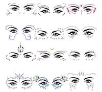 SIQUK Lot de 12 bijoux de visage avec strass et pierres précieuses en cristal pour le visage de sirène pour les fêtes de carnaval, festivals
