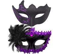 SIQUK Lot de 2 masques vénitiens pour homme et femme - Pour Halloween, carnaval, fête - Noir et violet