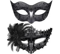 SIQUK Masques vénitiens en plastique à paillettes et à strass pour bal masqué, fête, Halloween, mardi gras, pour couples, femmes et hommes - Noir