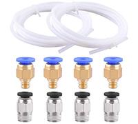 SIQUK Tube en téflon 2 pièces PTFE (2 mètres) 4 pièces Raccord Rapide PC4-M6 4 pièces Raccord pneumatique Droit PC4-M10 Push to Connect pour imprimante 3D Filament de 1.75mm