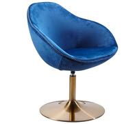 SIRAN Fauteuil lounge pivotant en velours bleu/doré 70 x 79 x 70 cm - Fauteuil club rembourré avec accoudoirs - Fauteuil de cocktail, de bar, de visiteur