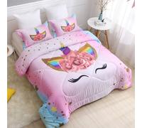 SIRDO Parure de lit Licorne pour Filles et Enfants - Parure de lit Ultra Douce avec 2 taies d'oreiller - Motif Licorne Rose et Arc-en-Ciel - Décoration de Chambre de Fille - Lavable en Machine - Lit