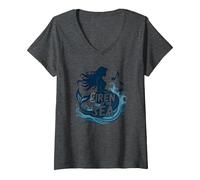 Siren of The Sea : Enchanting Mermaid Melody T-Shirt avec Col en V, Femme, Chiné Foncé, S