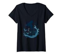 Siren of The Sea : Enchanting Mermaid Melody T-Shirt avec Col en V, Femme, Noir, S