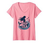 Siren of The Sea : Enchanting Mermaid Melody T-Shirt avec Col en V, Femme, Rose, XL