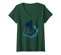 Siren of The Sea : Enchanting Mermaid Melody T-Shirt avec Col en V, Femme, Vert Forêt, S