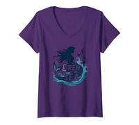 Siren of The Sea : Enchanting Mermaid Melody T-Shirt avec Col en V, Femme, Violet, S