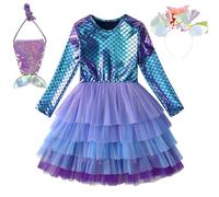 Sirena Costume,Sirène Princesse Arielle Robe à Manches Longues avec Bande de Cheveux et Sac d'épaule,Arielle Sirena Costume pour Halloween Carnival Cosplay Party Convient aux 15 ans et plus